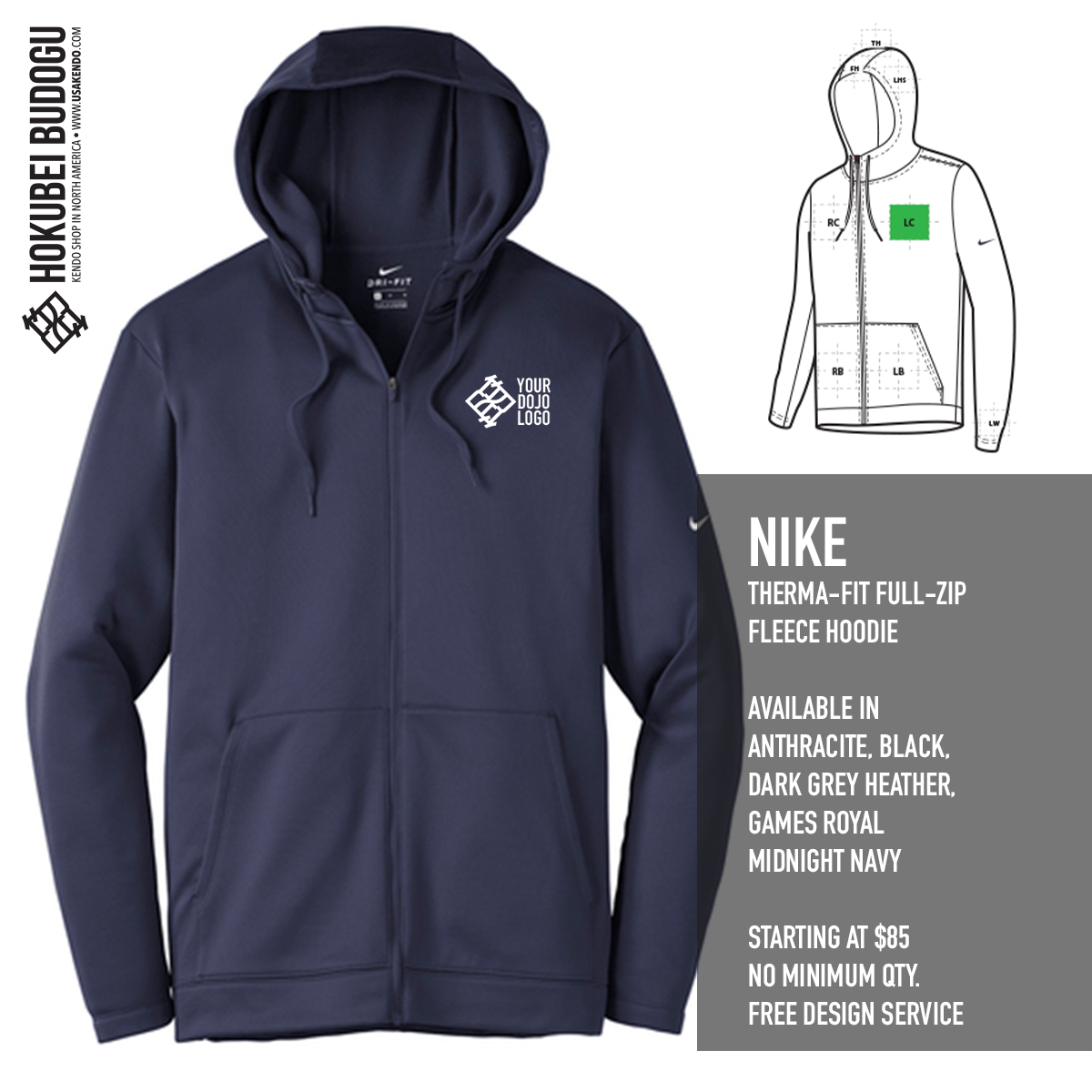 Custom Jacket - Nike Therma-FIT Full-Zip Fleece Hoodie